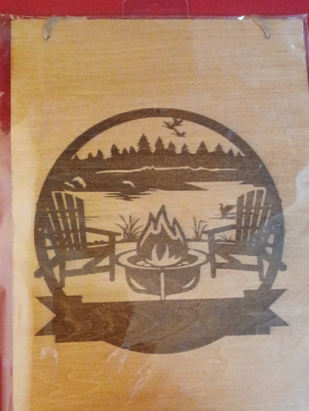 8x10 Lakeside Adirondack Chairs Firepit Wood Wall Art - Brown